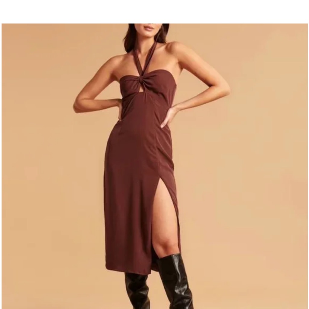 Abercrombie Brown Halter Dress With Slit Nwt